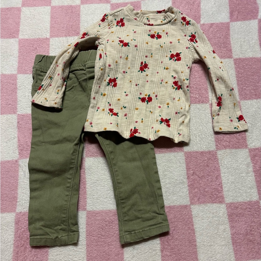 Cat & Jack Floral Top and Olive Pants Set